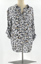 Shirt Size XL Long Sleeve Or 3/4 Rolled Sleeve Black White W/Gold Hearts By Velvet Heart - TheRealThreads